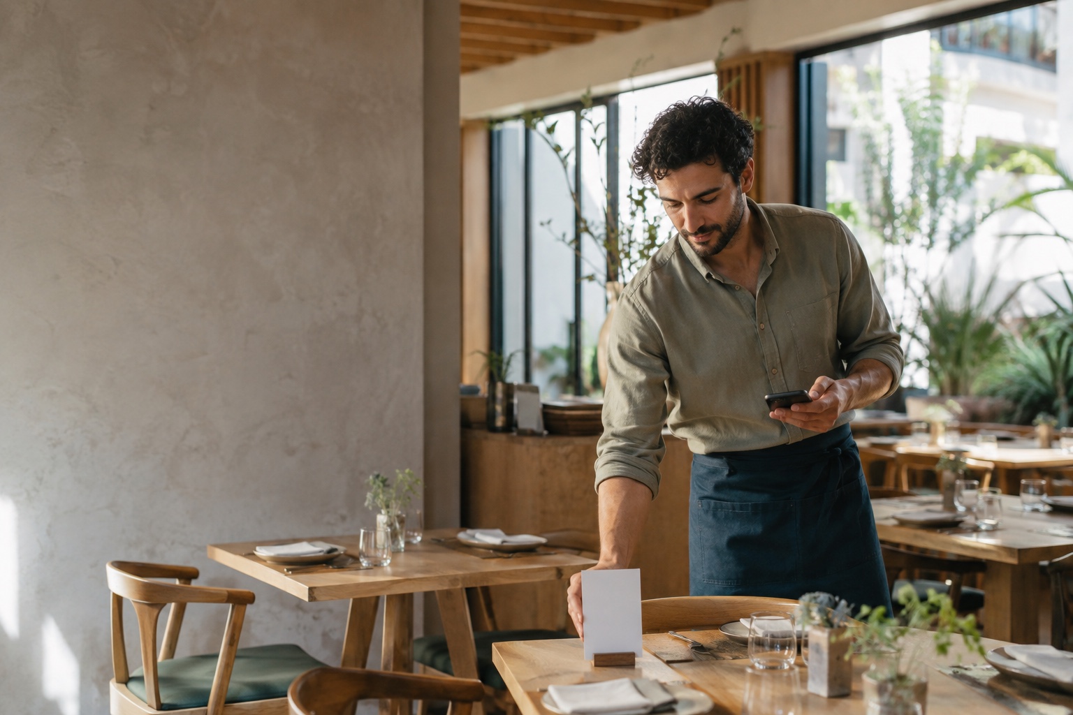 Dueño de un restaurante preparando el canal digital de su negocio