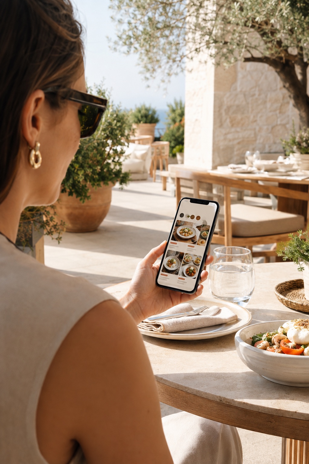 Clienta explorando un menú gastronómico desde su teléfono